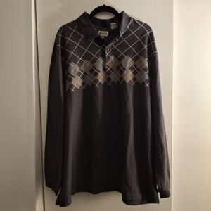 Haggar Men's Gray Argyle Long Sleeve Polo Shirt